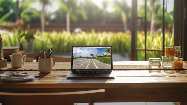 a laptop with a picture of a house on the screen