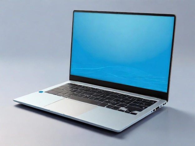 Laptop with a plain light blue background