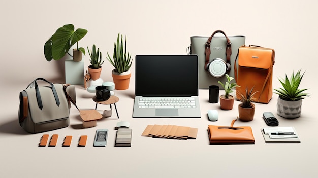 a laptop with a plant on the top of it