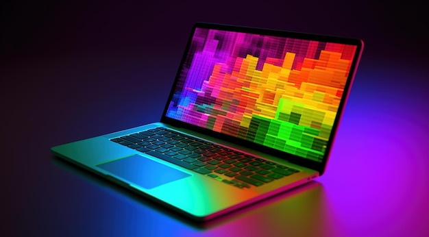 Photo a laptop with a rainbow colored screen