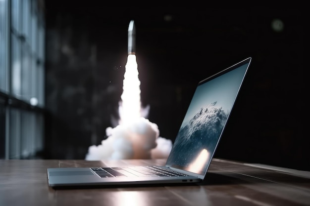 A laptop with a rocket coming out of it generative AI