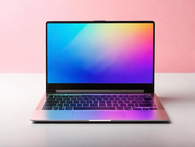 Laptop with the screen displays a color gradient screen