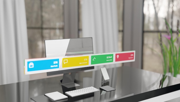 Photo laptop with screen illustration of application or software exit as business graph analysis data