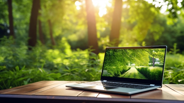 Photo a laptop with the screen open and the sun shining on the screen