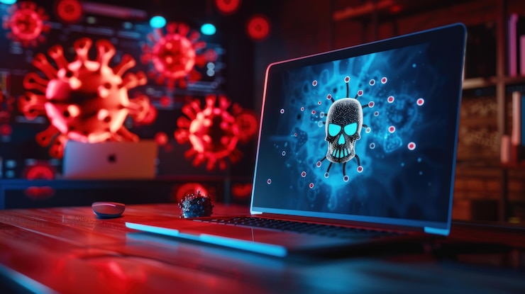 Photo a laptop with a skull on the screen and a skull on the screen