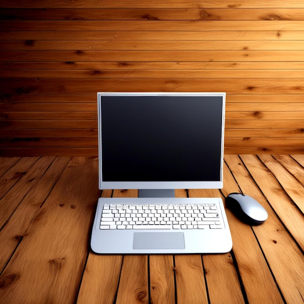 Laptop with wooden background