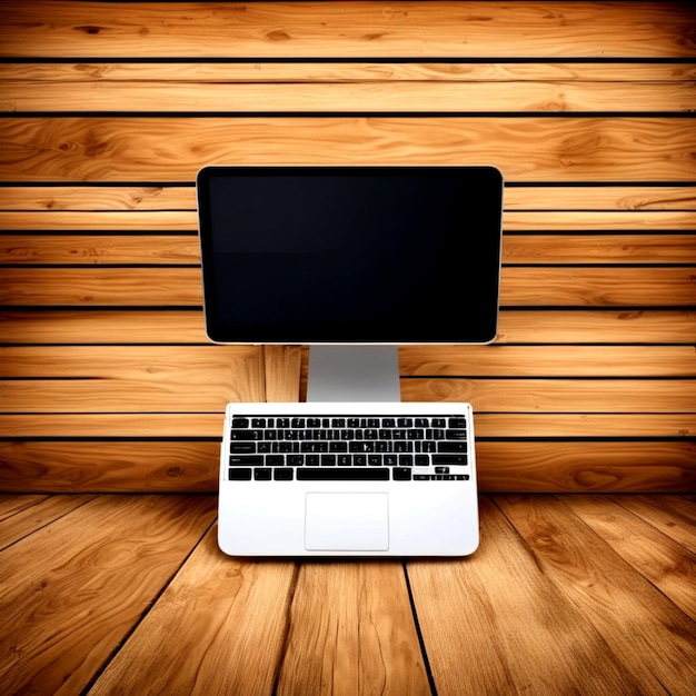 Laptop with wooden background