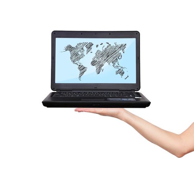 세계 지도와 노트북