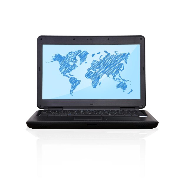 Laptop with world map