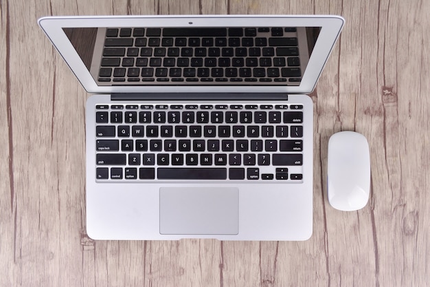 Laptop on wood table