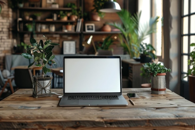a laptop on a wooden table with a white screen that says  touch a keyboard