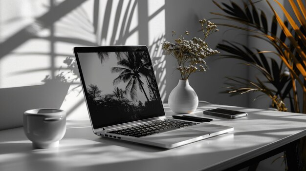 Photo laptop on workdesk minimalist workspace