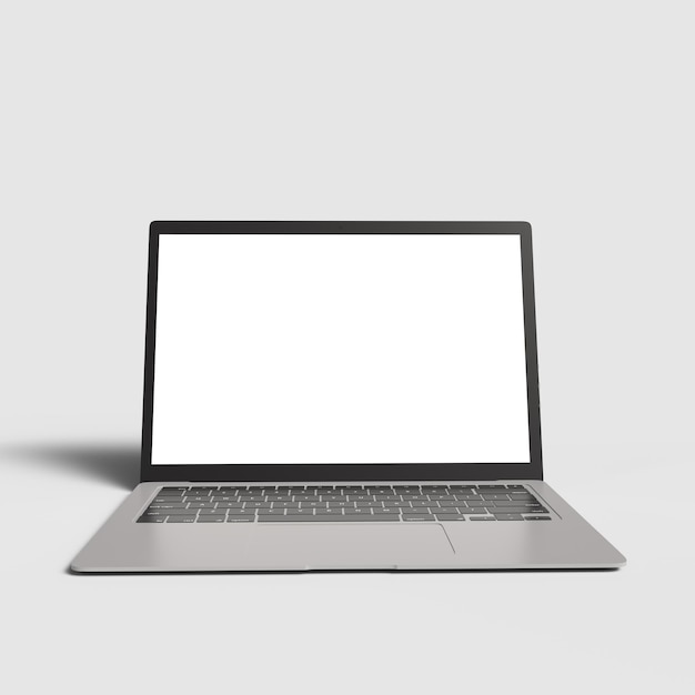 Laptopcomputer met leeg wit schermPremium laptop 3D-ontwerp