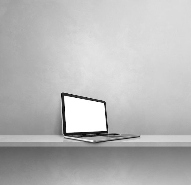 Laptopcomputer op grijze plank Vierkante achtergrond 3D Illustratie