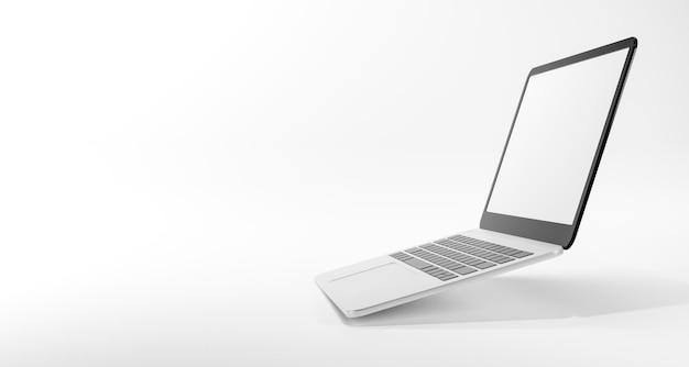 Mockup di computer portatili con schermo bianco vuoto per l'illustrazione di rendering 3d di progettazione