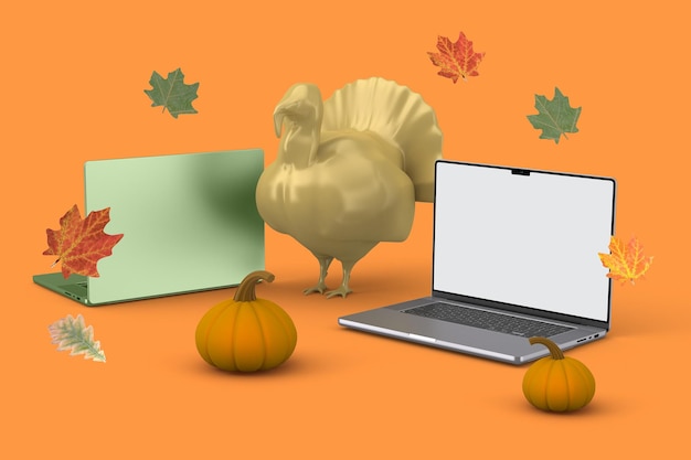 Laptops rechterkant op achtergrond met Thanksgiving-thema