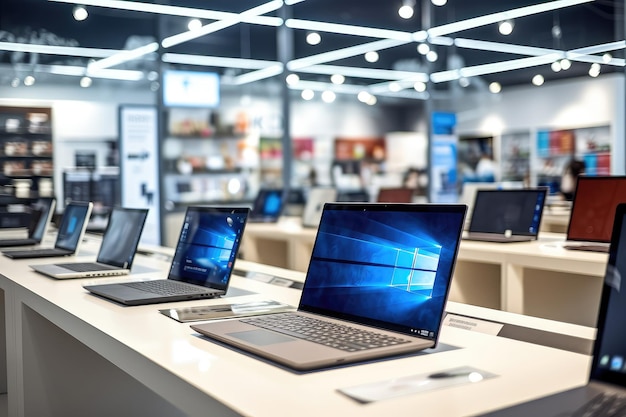 Photo laptops for sale on the counter in a computer store