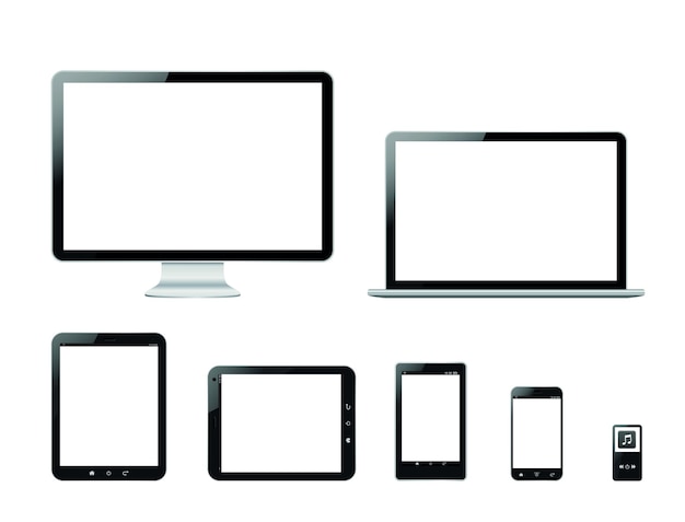 写真 laptops tablets and smartphones with empty screens isolated on a white background