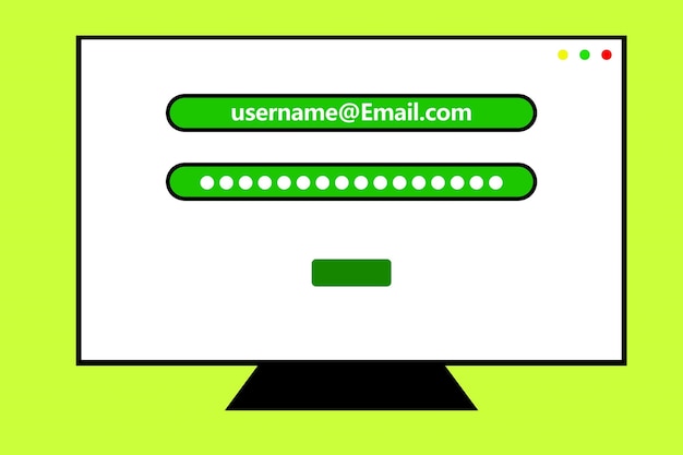 Laptopscherm met inlogpagina met gebruikersnaam en wachtwoordvelden op een eenvoudige groene achtergrond
