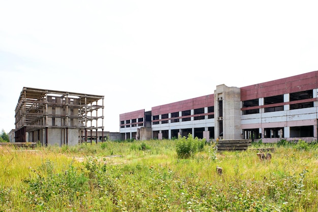 Large abandoned industrial building unfinished factory