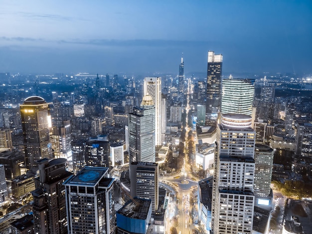 A large aerial photo of the night scene of Nanjing cityxAxA