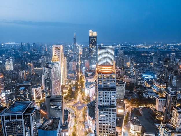 A large aerial photo of the night scene of Nanjing cityxAxA