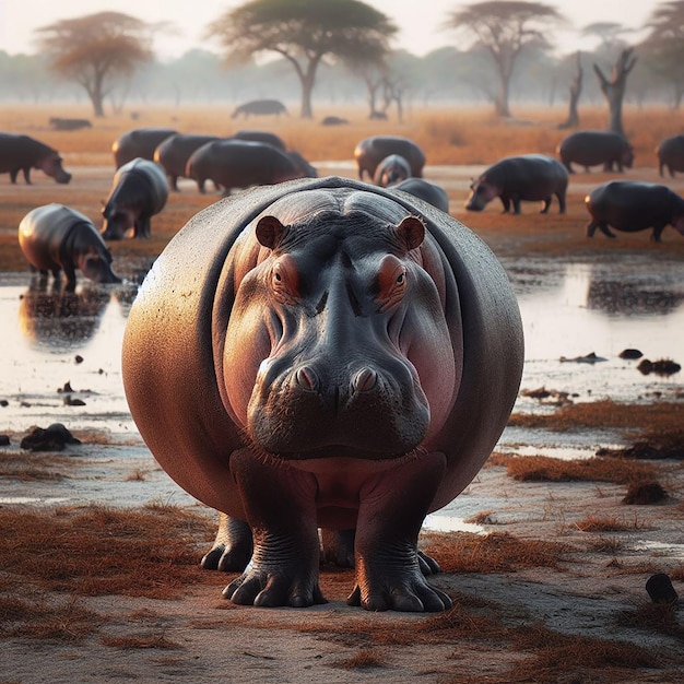 Foto un grande ippopotamo africano è nato