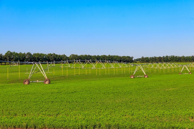 Large agricultural irrigation system in a field