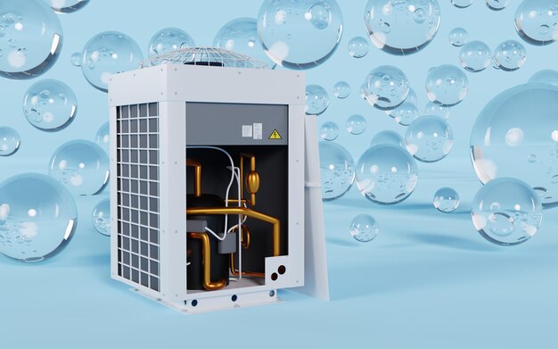 large air conditioner on the background of glass balls 3d render