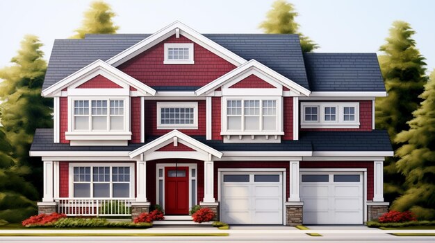 Foto grande bella casa americana con la porta rossa