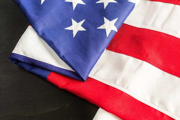 Large American Flag on the table.