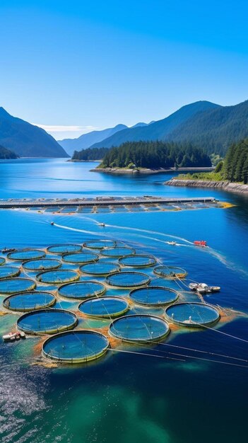 広い水域に大量の魚がいる