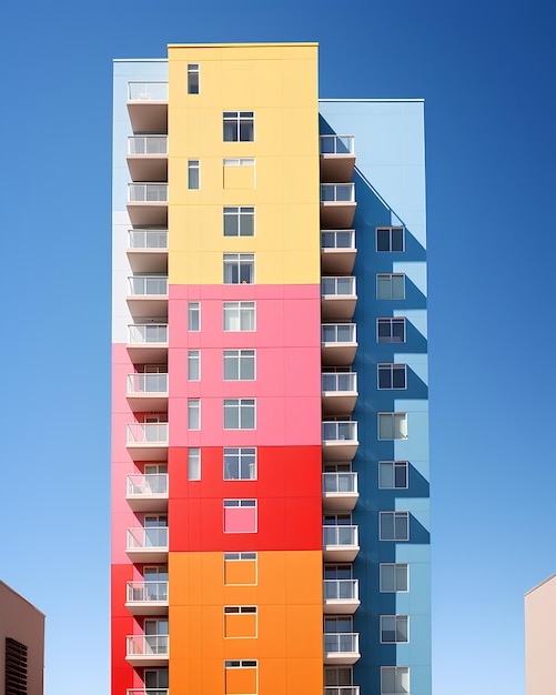 Large apartment building with colorful details