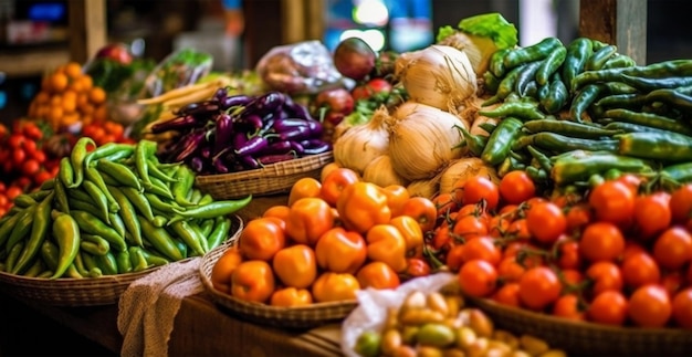 Foto grande mercato asiatico di frutta e verdura immagine generata dall'intelligenza artificiale