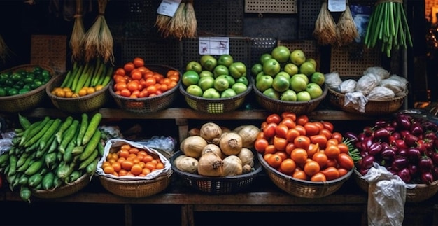 Large Asian Fruit and Vegetable Market AI generated image