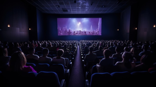 large audience watching movie in movie theater generative