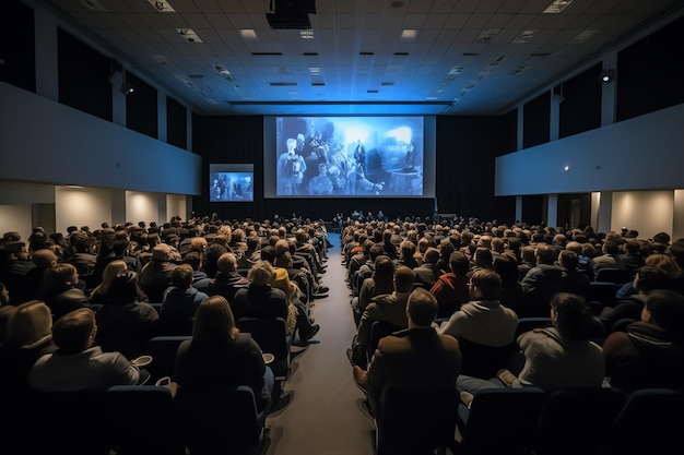 Photo a large auditorium with a movie screen on the wall