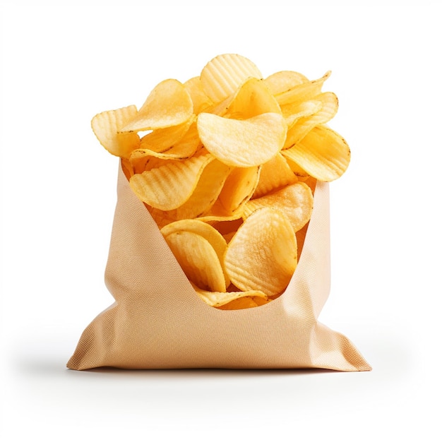 Large bag of potato chips on white background