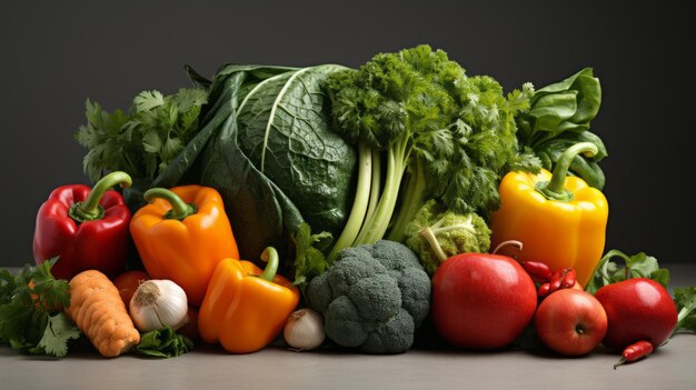 Large bag of vegetables with different fruits and vegetables on white background Generative AI