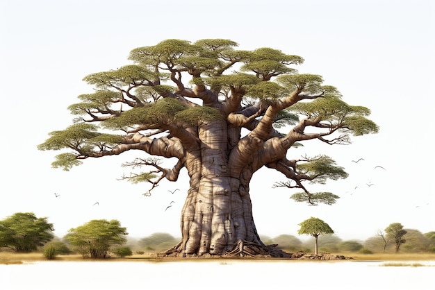 A large baobab tree on a white background