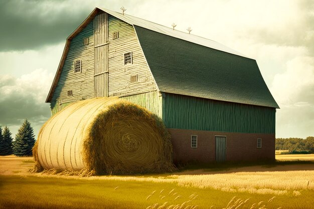 Large barn for storage and haystack on farm