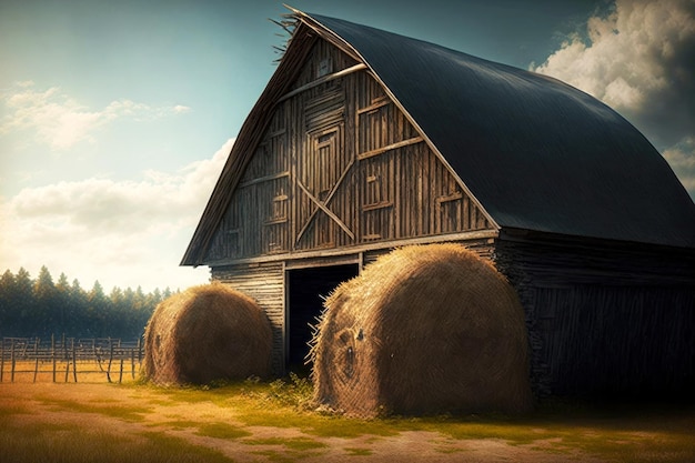 Large barn for storage and haystack on farm