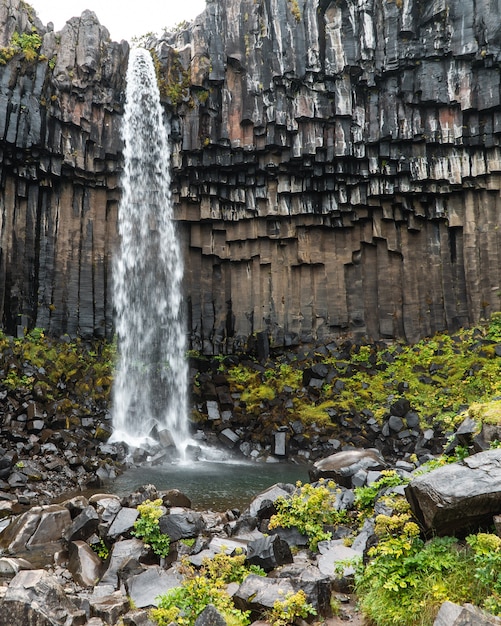 Фото Большой базальтовый утес водопад свартифосс в исландии