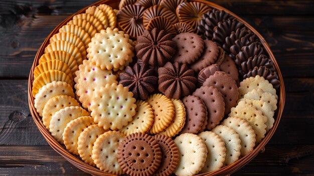 Photo a large basket of biscuit products