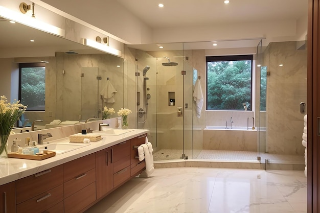 Large bathroom with shower