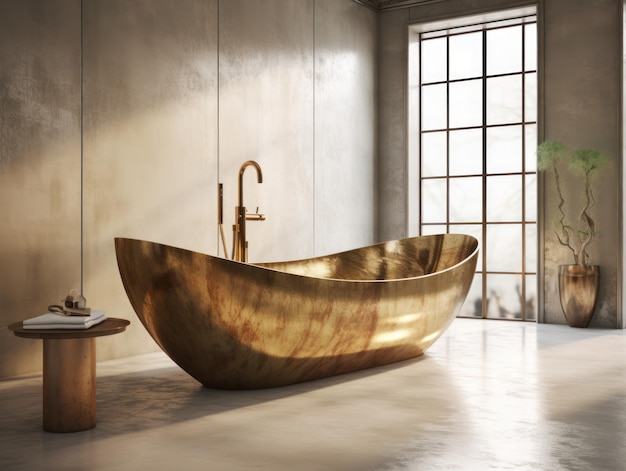 a large bathtub in a bathroom