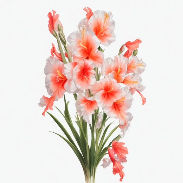 Foto un grande bellissimo bouquet di fiori infiorescenza acquerello in stile vintage di gladiolo bianco e rosa al sole