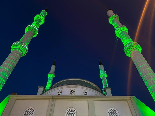 Large beautiful high muslim mosque islamic temple for prayers to god allah with high religion towers