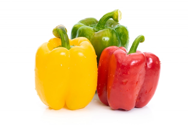 Large bell pepper red green and yellow on white background