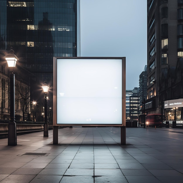 a large billboard in a city with the word " l " on it.